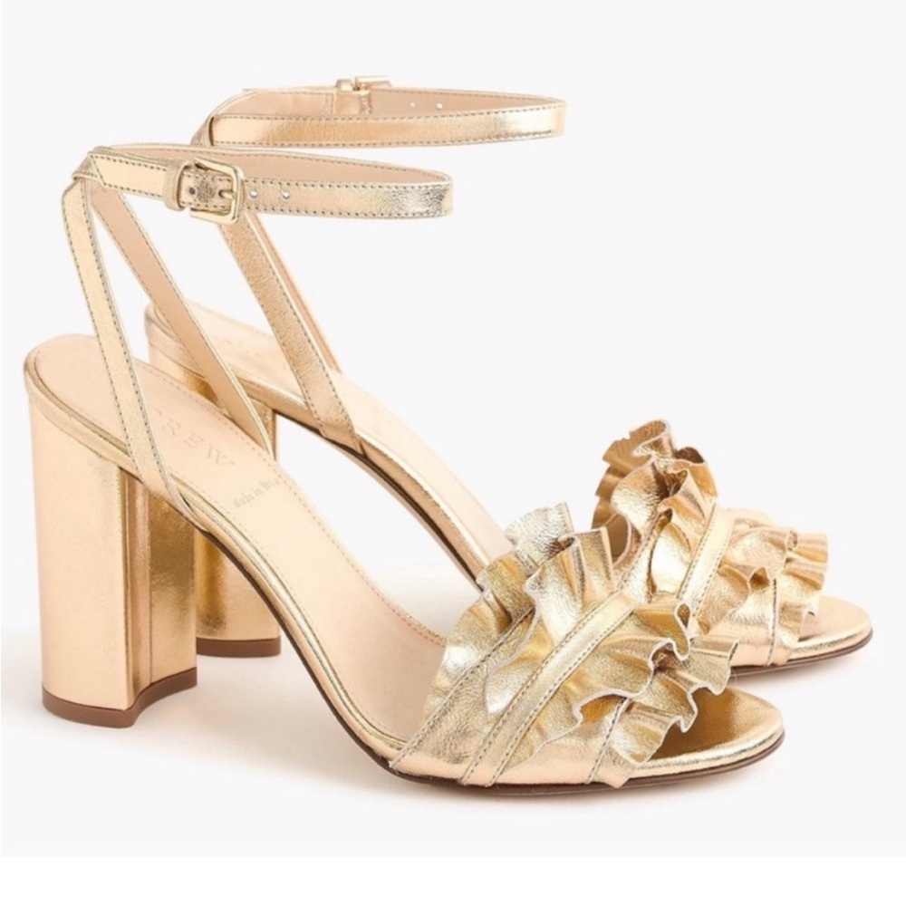 J. Crew Metallic Gold Ruffle Heels